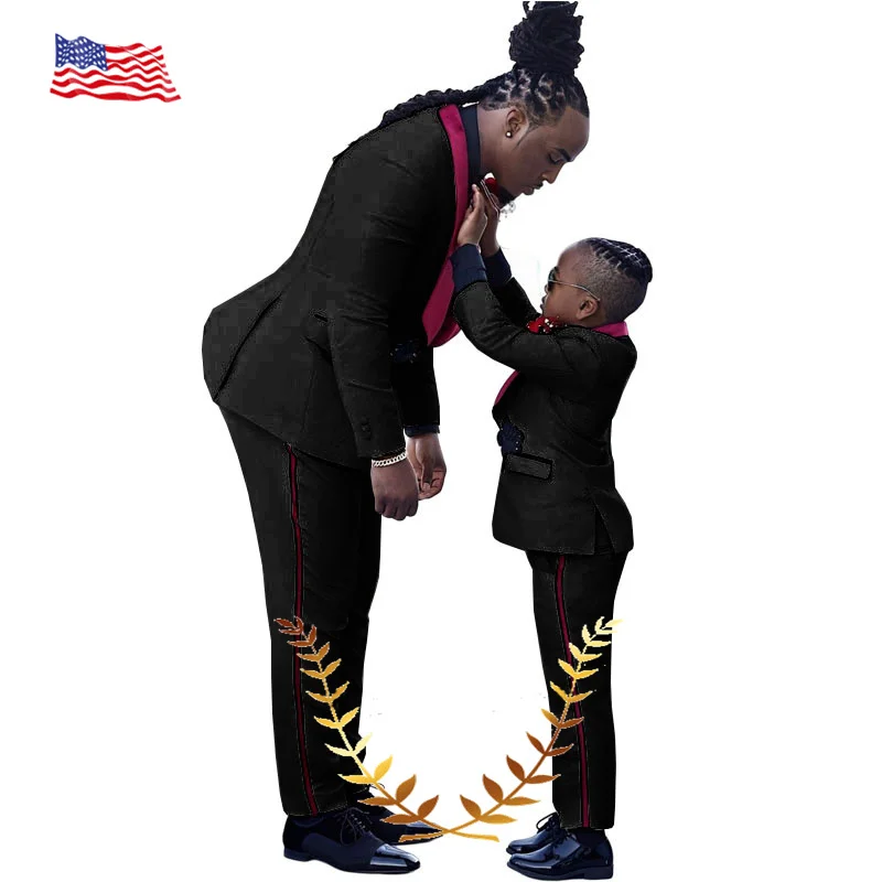 White Men's Boys Suit 2 Piece Floral Jacket Pants Wedding Groom Tuxedo Flower Boy Clothing Parent-Child Wear