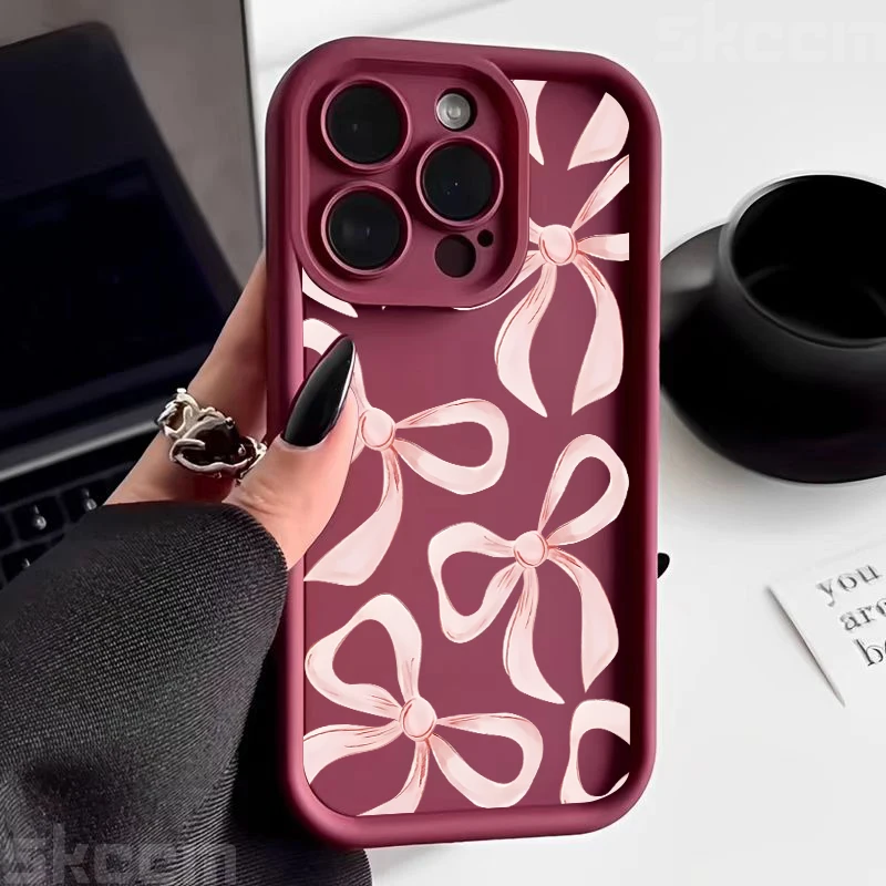 Chic Light Pink Bow Silicone Phone Case - Anti-Drop Soft Cover