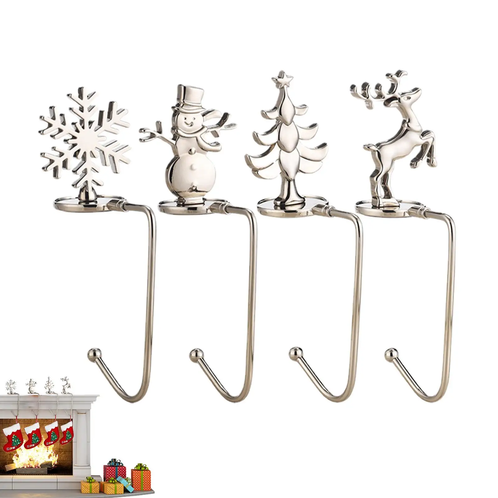 

4pcs Christmas Tree Reindeer Snowflake Snowman Decorative Stocking Holder Set Christmas Mantle Decor Fireplace Party Decorations