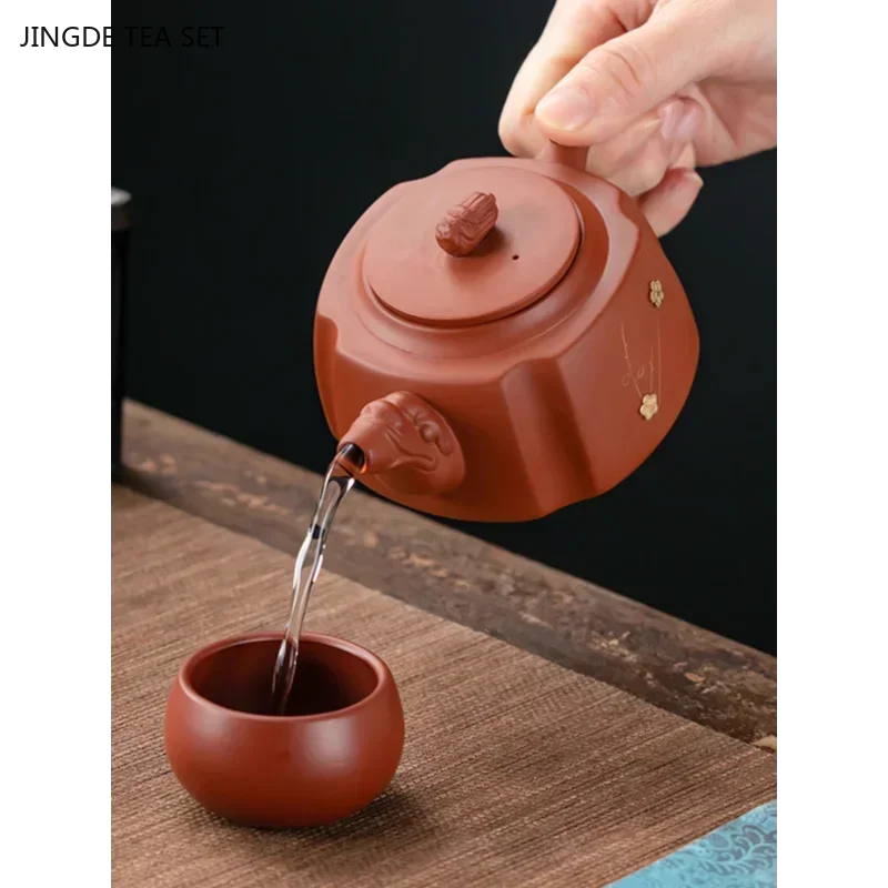 1PCS Yixing pure handmade purple clay teapot retro new Chinese style high-temperature red clay tea brewing teapot