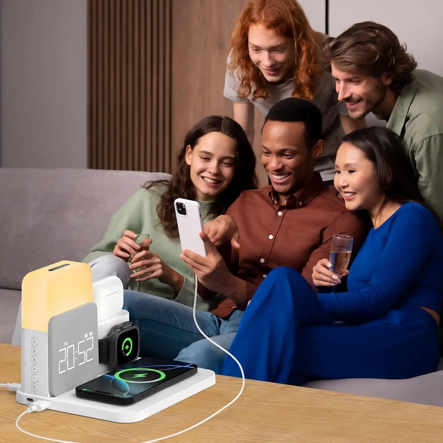 7-in-1 MagSafe Alarm Clock Charger-Wireless Station for iPhone 12-16/Samsung/Xiaomi/Huawei/Apple Watch/AirPods with Night Light thumbnail 5