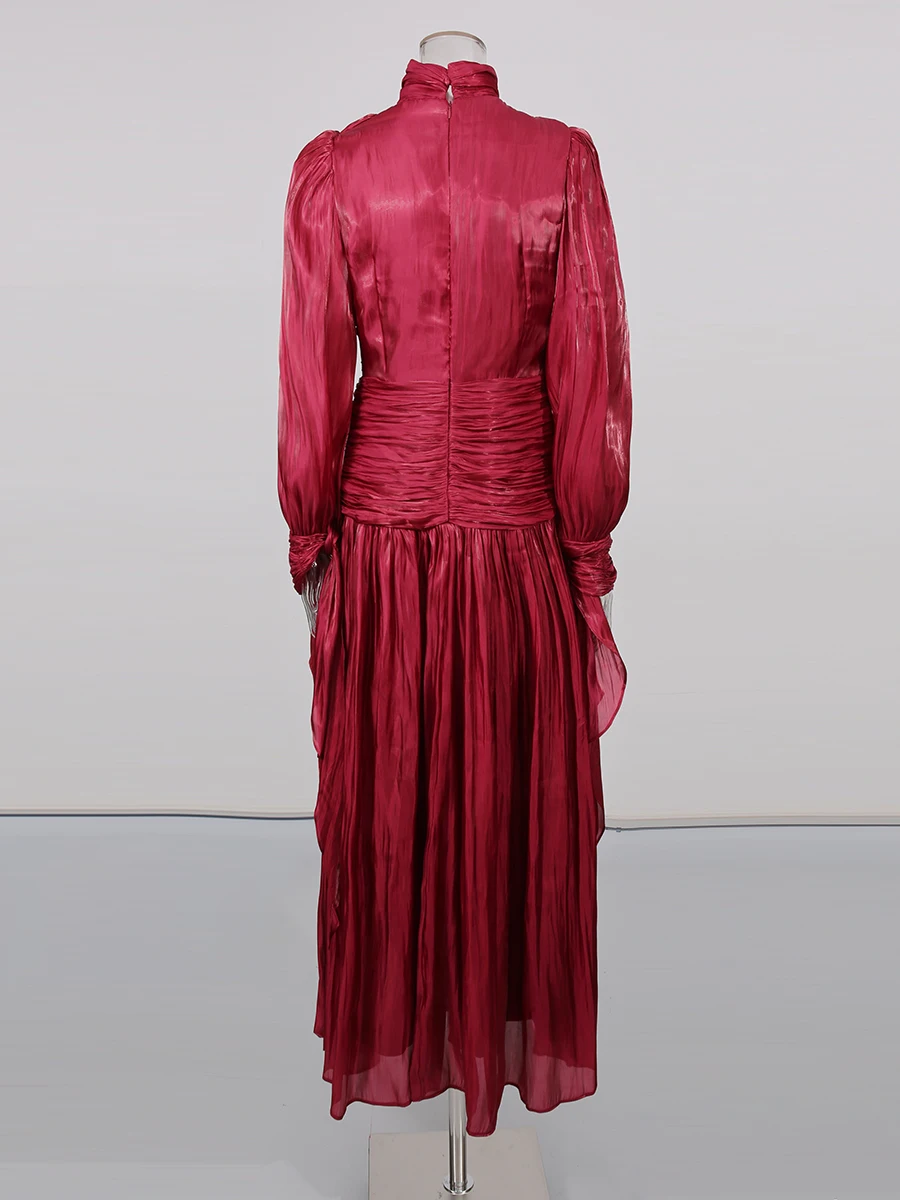 Model wearing Spliced Folds Elegant Ruffles Dress plus size women wear