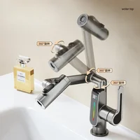 360 degree rotating faucet with universal digital display washbasin bathroom hot and cold multifunctional mechanical arm faucet 2