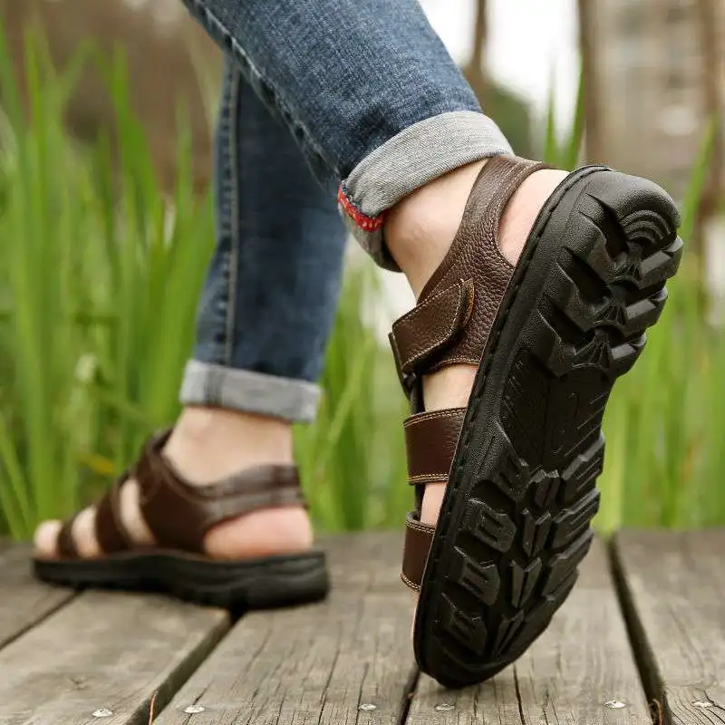 Genuine Leather Men Sandals Male Summer Shoes Outdoor Casual Sandal Cowhide Beach Shoes Classic Non-slip Men's Sandles leather sandals summer sandals