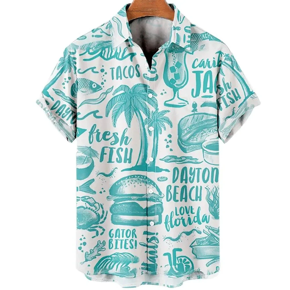 Men Hawaiian Casual shirt Men's beach Short Sleeve Shirts Coconut Tree Pattern Print Casual Seaside Lapel Button Up Shirt Tops 6