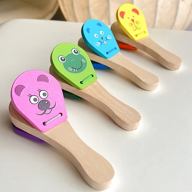 Wooden Half Round Hand Ringing Bell Children Musical Orff Instruments Clapper Handle Educational Fun Toys Infant Teaching Aids 6