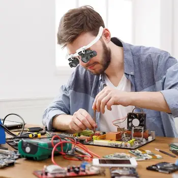 Head-Mounted High-power Mechanical Glasses Microscope Jeweler Watchmaker Accessories Repair Reading Magnifier Loupe LED Light 3