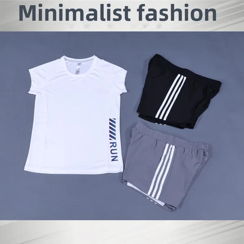 Spring Summer Stripe Gym Running Casual Loose Quick Dry Morning Run Fitness False Two-Piece Shorts Women's Sportswear