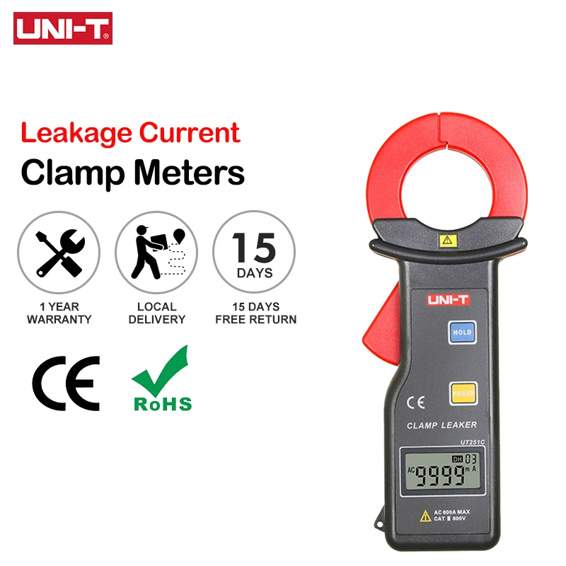 UNI-T 전기 누설 클램프 미터 UT251C 600A 고감도 누설 전류 측정 클램프 전문 디지털 전류계 플라이어