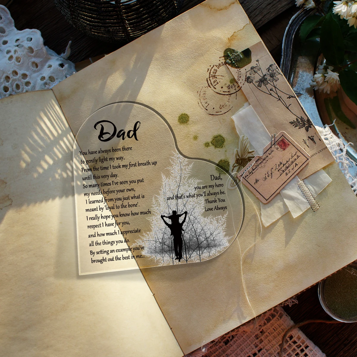 1-3 Stück herzförmige Acryl-Plakette für Papa, Geburtstag, Vatertag, Dankeszitat, gesegneter Wunsch, Erinnerungsstück, Geschenk, Danke Papa – Detail 7