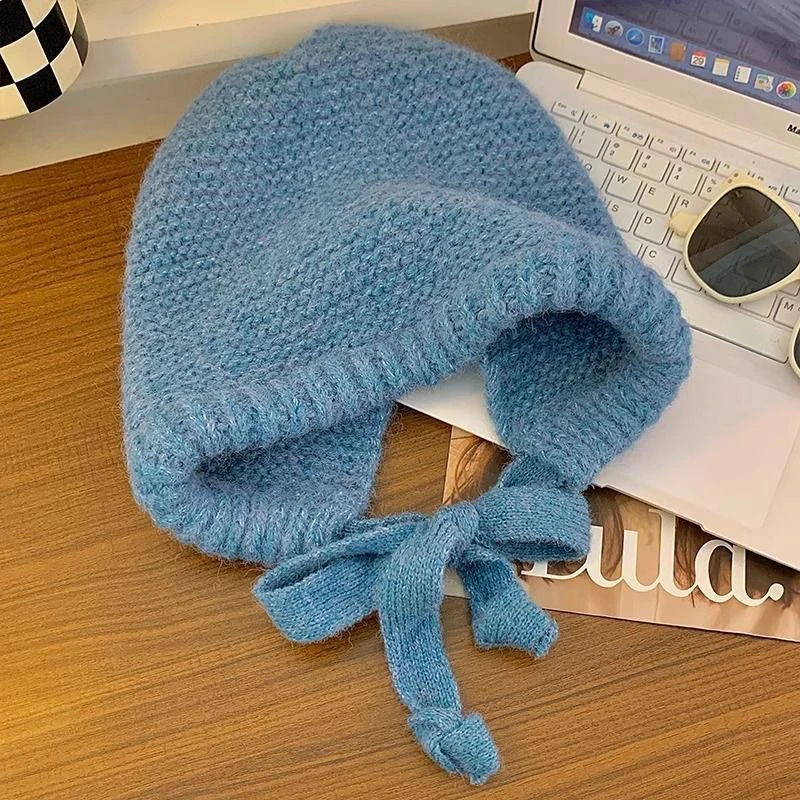 Solid Color Women Women Knitted Warm Hooded Beanie One Piece Scarf Cap Ear Protection Autumn Winter Balaclava Hat