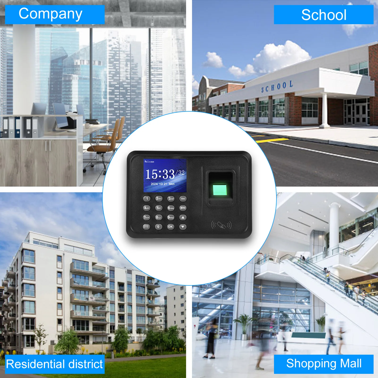 2.4 Inch TFT Color Screen Biometric Time Clock Attendance Machine for Employees Access Control Machine 1000pcs Password Cards