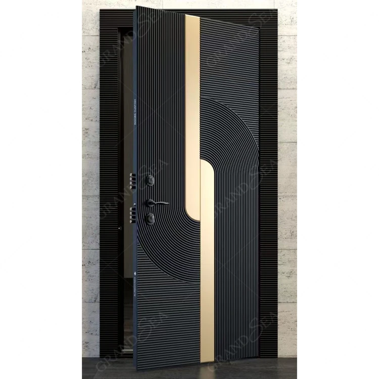 Factory price front anti theft main steel security single double leaf door cast aluminum modern front entrance doors 3