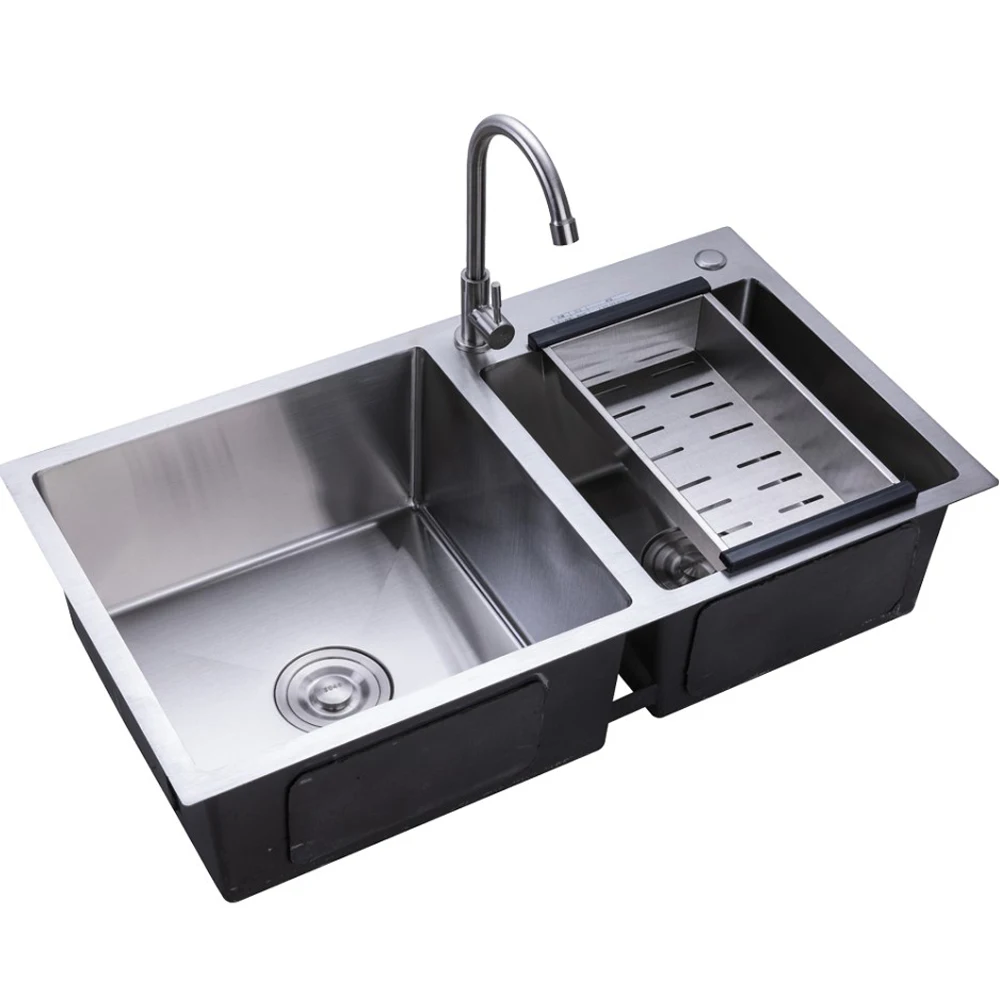 780*430*210mm Kitchen 2 Sink Double Bowl Undermount Composite Drop-in Stainless Steel Double Basin w/Drainer 4