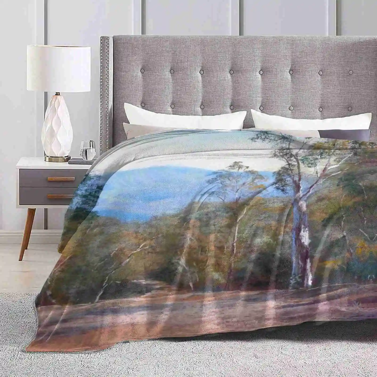 

High Country Track' Hot Sale Printing High Qiality Warm Flannel Blanket Lynda Robinson Pastel Landscape Victoria Australia