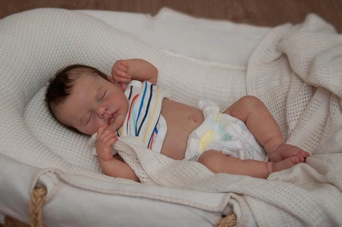 NPK 45CM Newborn Baby Doll Reborn Loulou Asleep Soft Cuddly Body Lifelike 3D Skin with Visible Veins High Quality Handmade Doll 4