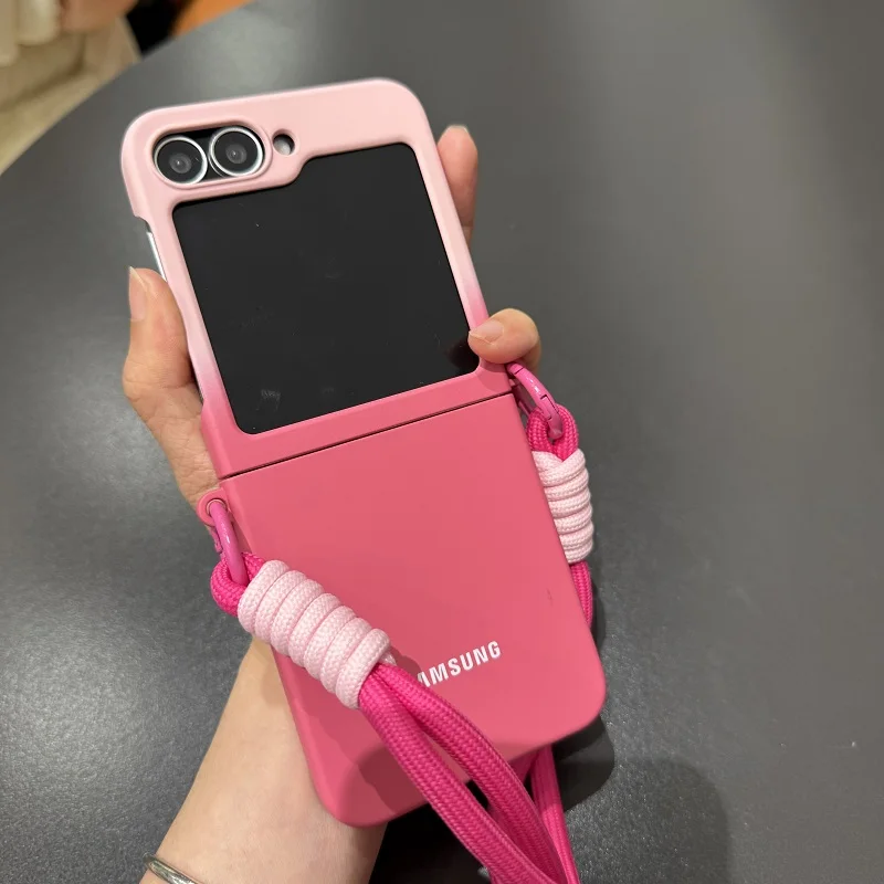 Gradient Color Skin Feel Case with Lanyard and Hinge Cover
