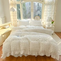 Korean Princess Style Lace Ruffles Bedding Set Skin-friendly Soft Seersucker Duvet Cover Set Bed Sheet Or Bed Skirt Pillowcases 2