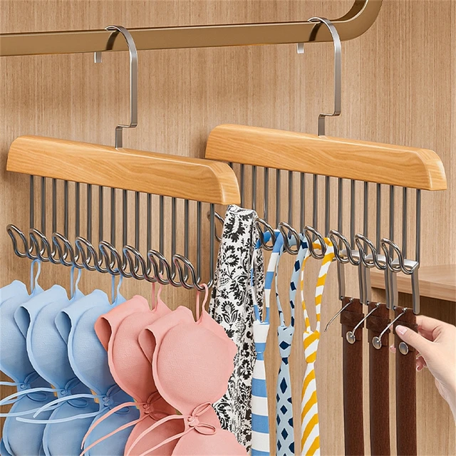 Wooden Multifunctional Hanging Clothes Hanger Women Sturdy Durable Bra Tie  Belt Storage Tools Wave Drying Racks Closet Supplies - AliExpress