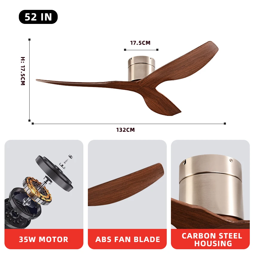 Electric Fan Ceiling Fan 45/52" Industrial Retro Ceiling Fan Ideal for Living/Dining Areas Home & Office 6-Speed Silent DC Inverter Motor