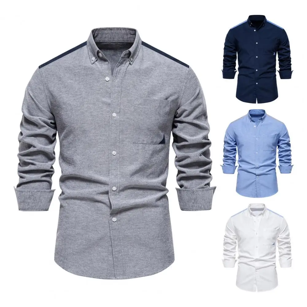 

New Autumn Long Sleeve Oxford Men's Shirts Solid Color Social Shirts For Men Designer Clothes Turn-down Collar Blouse