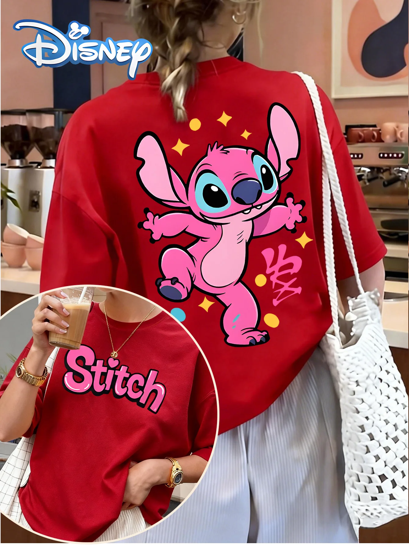 T-shirt Rouge Disney Angel Rose | Mode Décontractée Femme
