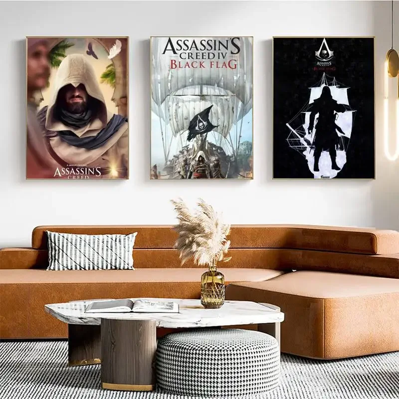 Assassins Creed Game Poster Poster Fai Da Te Carta Kraft Poster Vintage Wall Art Painting Study Stickers Big Szie Wall Painting