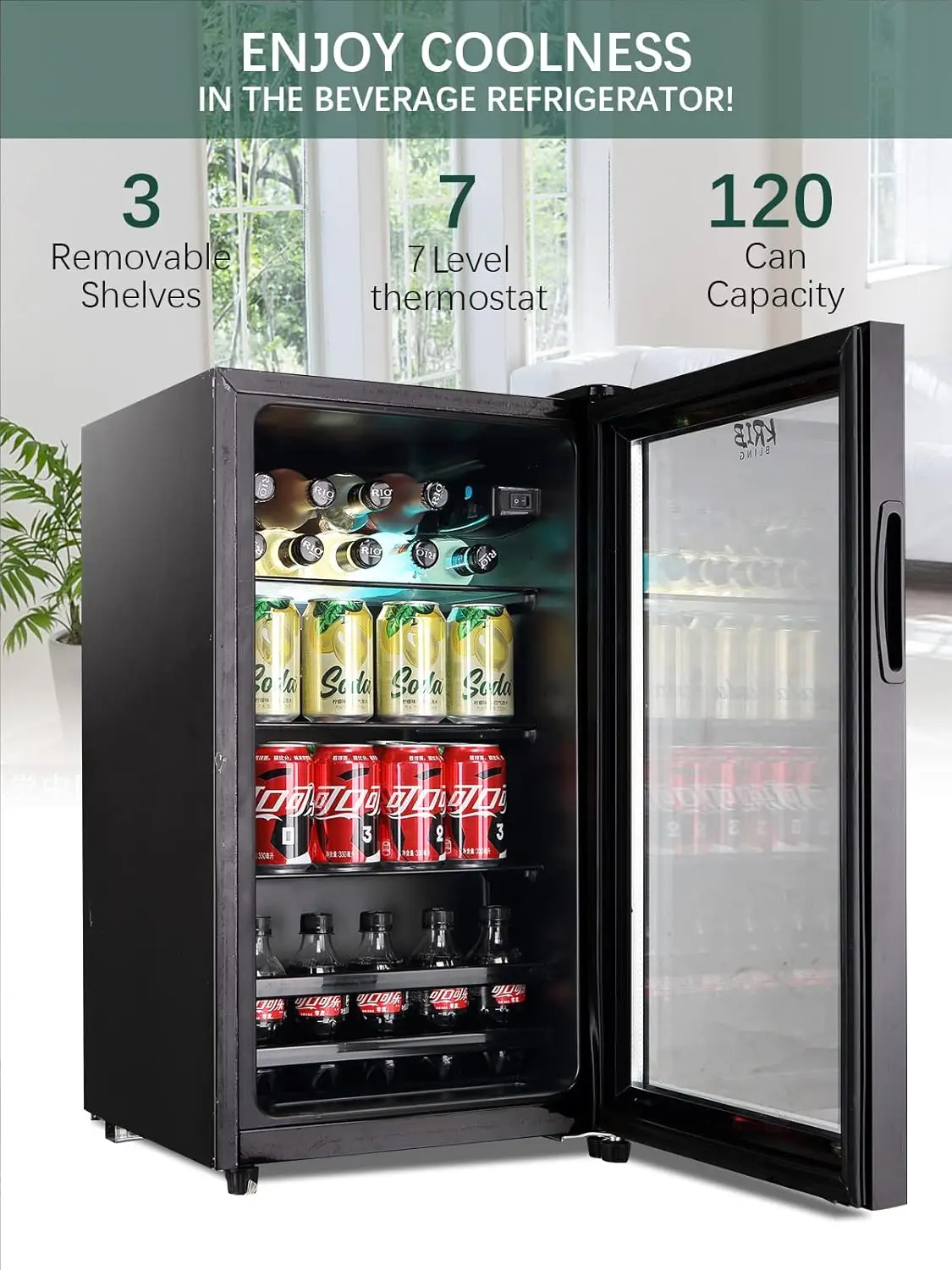 Beverage Refrigerator and Cooler for 120 Cans, Mini Refrigerator with Wire Adjustable Shelving, Small Drink Dispenser Machine 3