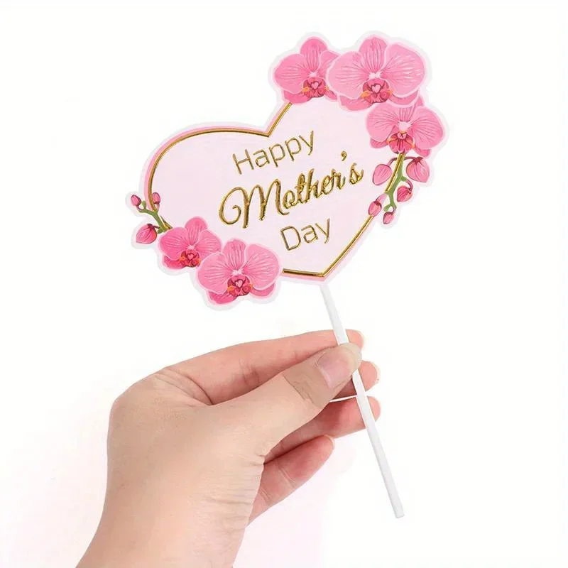 10pcs Mother's Day Cake Standing Plaque Cake Dessert Insert Plaque Heart Shape Standing for Mother's Day Decoration