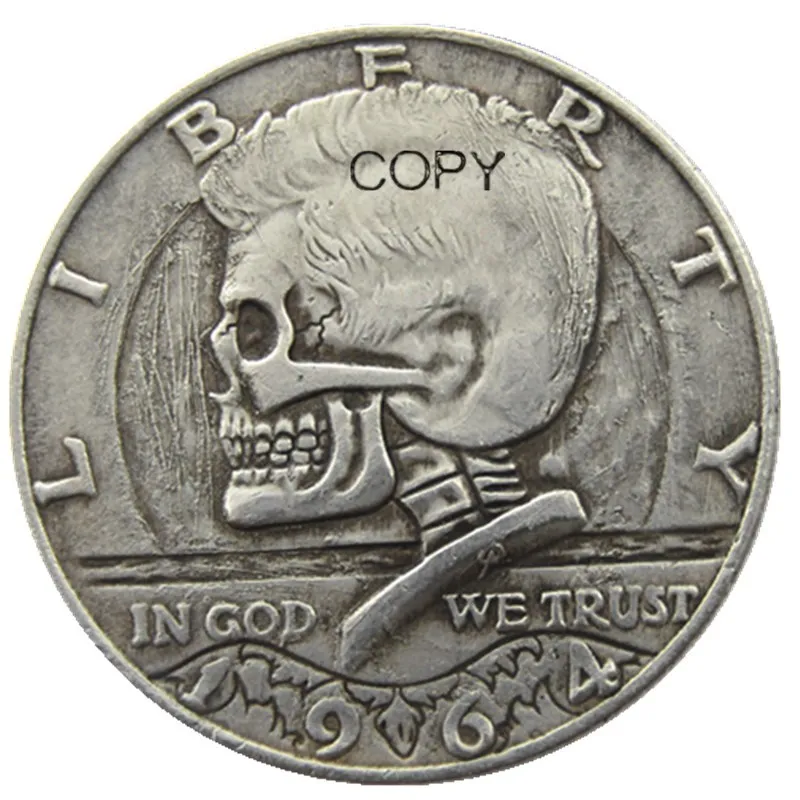 Fk(09) Hobo Creative 1964 Franklin Silver Half Dollar Skull Zombie Skeleton Intagliato A Mano Placcato Argento Placcato Argento Copy Coins