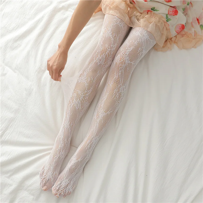 1 paar Weiß und Schwarz Höhlte Heraus Spitze Mesh Strumpfhosen Neue Goth Lolita Cosplay JK Mädchen Strumpfhosen Club Strümpfe Fishnet strumpfhosen # – Detail 10