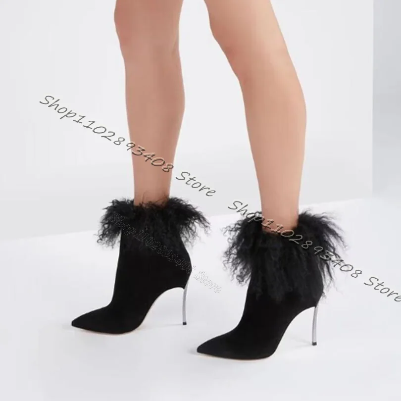 

Женские ботинки из флока, с острым носком, на высоком каблуке