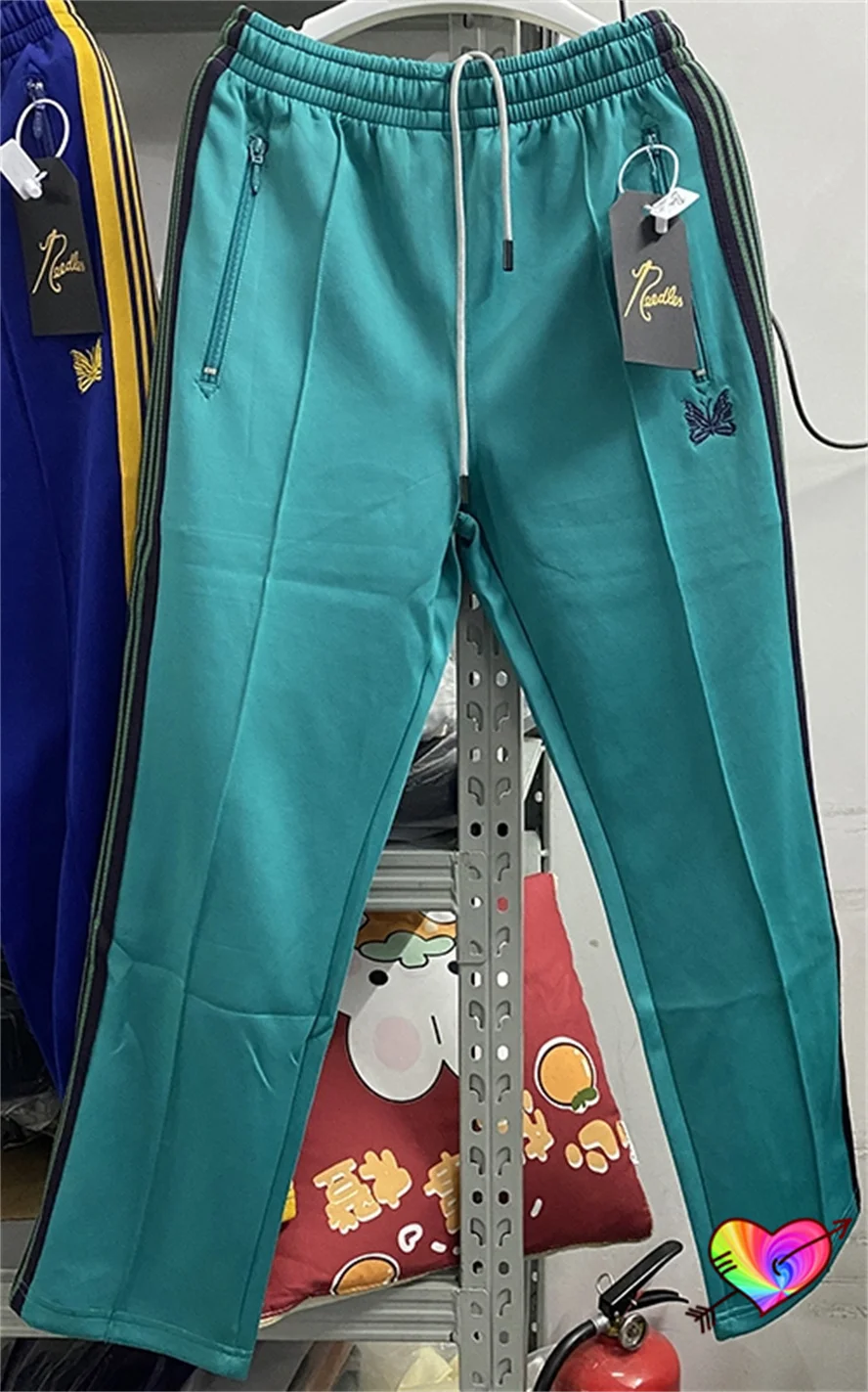 

2023 Sky Blue Needles Track Pants Men Women Knit Stripe Needles Pants Poly Smooth Narrow Sweatpants AWGE Trousers