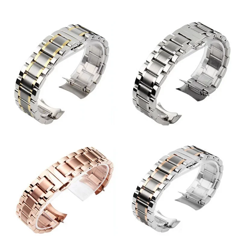 Elegant Curved End Stainless Steel Watchband - Versatile Strap