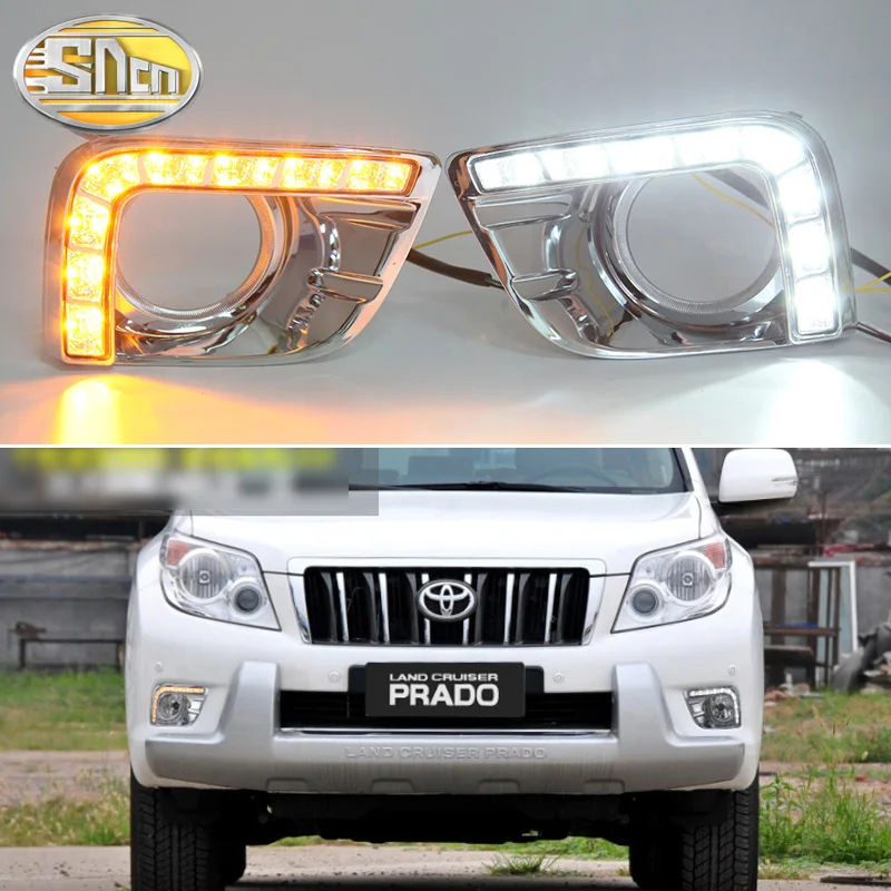 

LED Daytime Running Light For Toyota Prado 150 FJ150 2010-2013 Yellow Turn Signal Relay Waterproof 12V DRL Fog Lamp Decoration