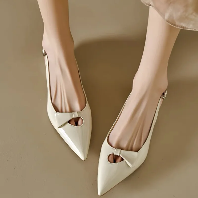 Fashion Pointed Toe Pumps Sandals Elegant Woman Slingbacks Buckle Strap Low Thin Heels Female Wedding Party Mules Shoes
