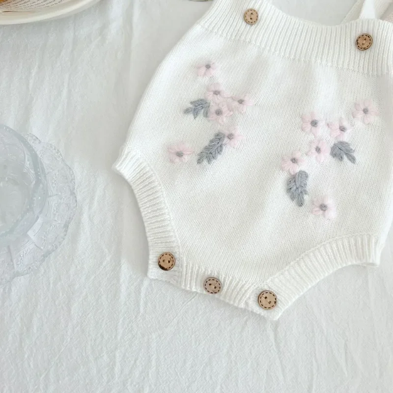 2pcs Fashion Girls Spring Autumn Clothes Set White Floral Knitted Cardigan and Romper Sweater Outfits for Infants Girl's Clothes 6