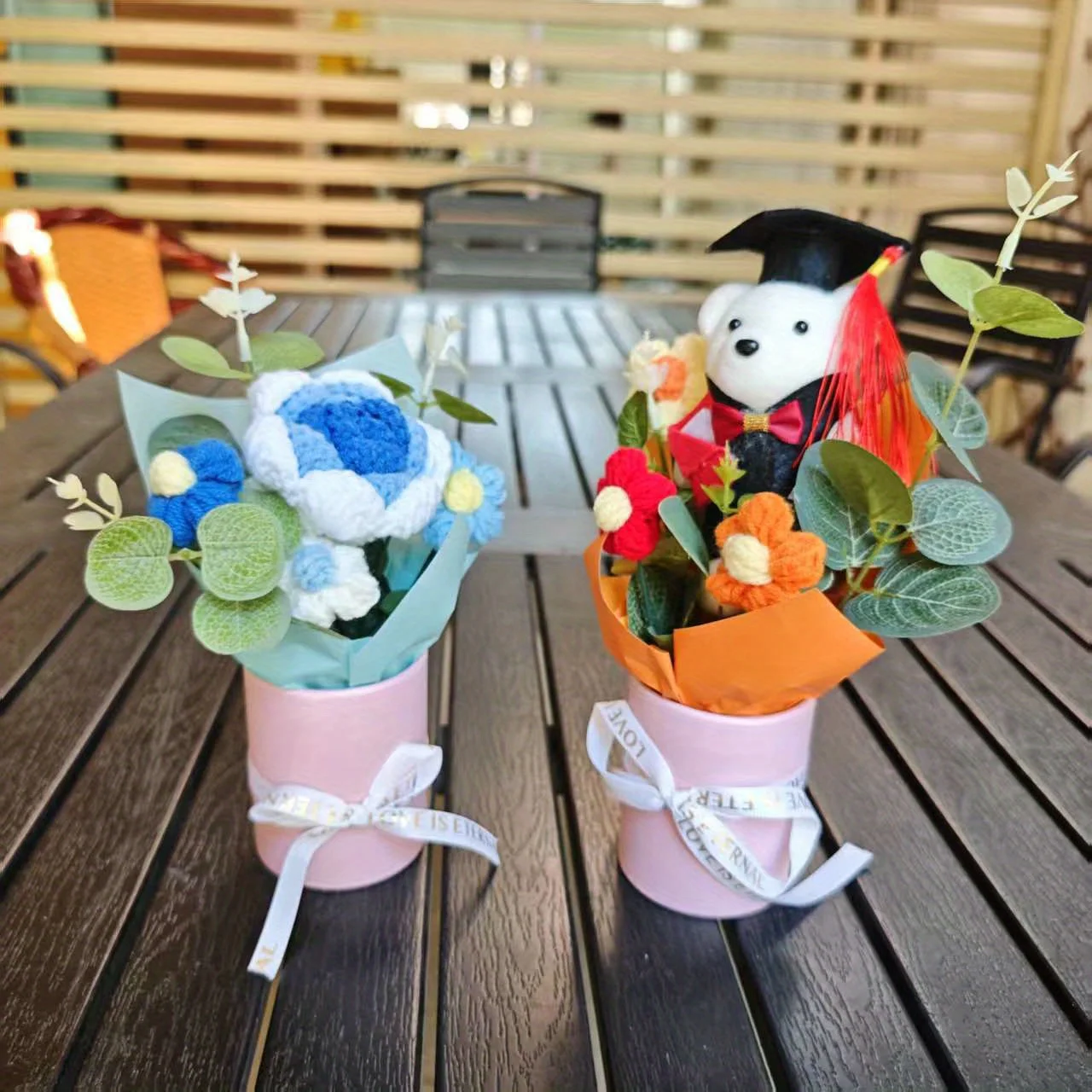 1 Set Handmade Crochet Rose Sunflower Daisy Decoration Bouquet, Handmade Artificial Flower Party Gift, Suitable for Parties