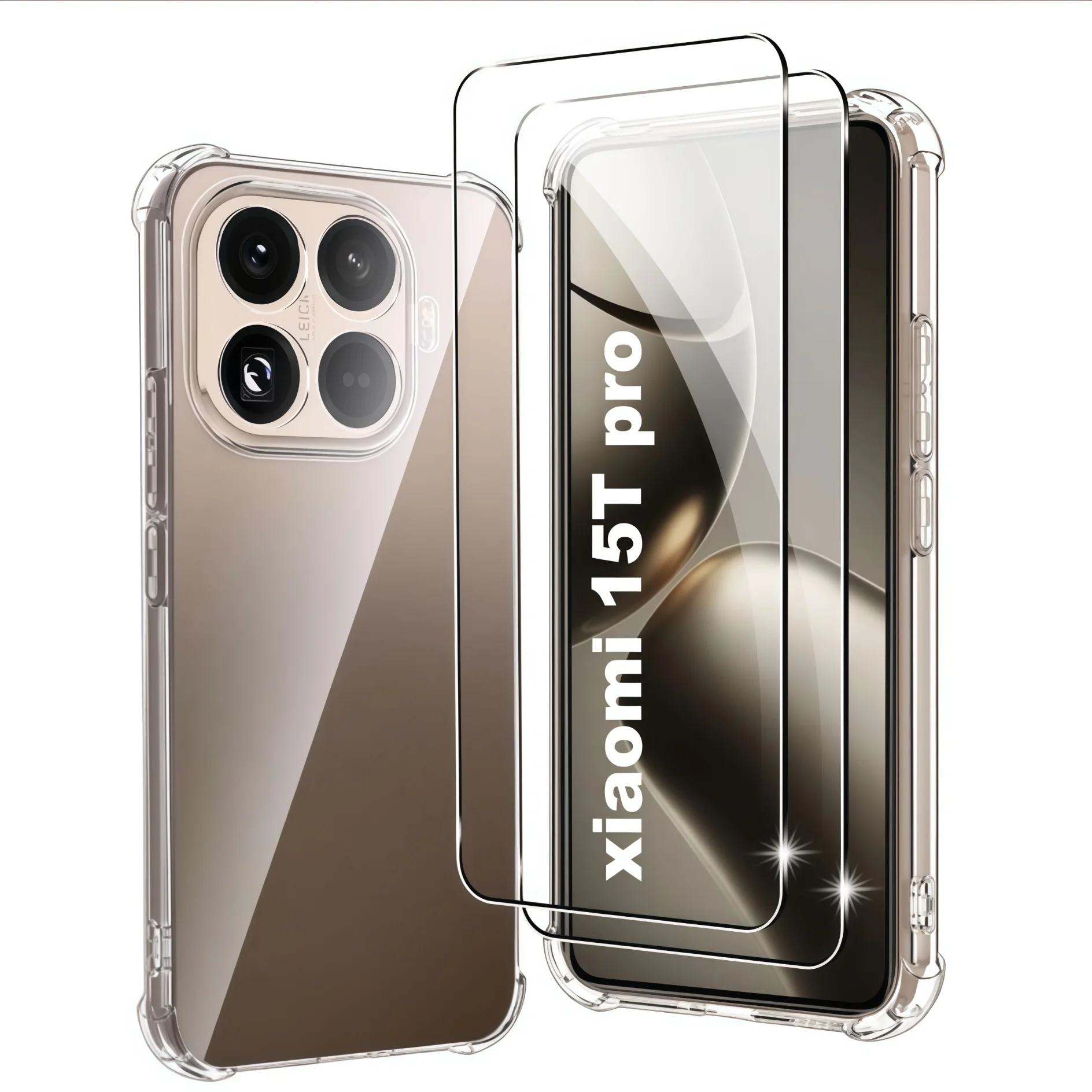 Transparent TPU Shockproof Phone Case with 2 Anti-Blue Full Coverage Tempered Glass Screen Protectors