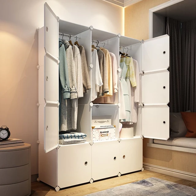Armarios de plástico simples para dormitorio, armario de almacenamiento  portátil, estante, organizador, muebles, 5 - AliExpress