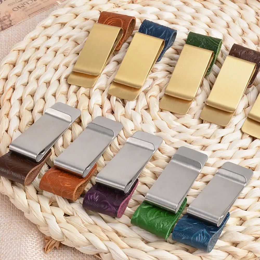 Convenient Metal Vintage Portable Notebook Holder Handmade Leather Stainless Steel Clips Brass Pen Folder pen holder