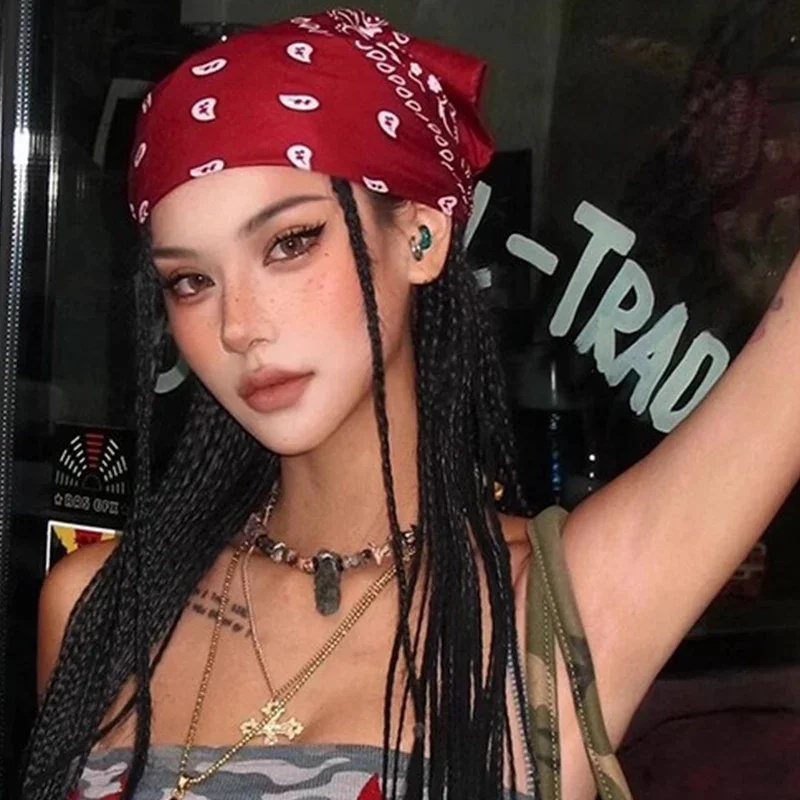 New Fashion Hip Hop Wine Red Hair Scarf Unisex Retro Square Scarves Headwear Bandanna Hair Band Neck Wrist Wrap Band Accessories