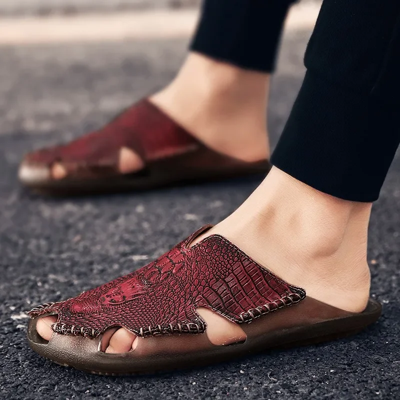 

2024 New Large Size Casual Slippers Outdoor Men Soft Sole Slippers Crocodile Pattern Men Sandals Cross-border Summer Slides