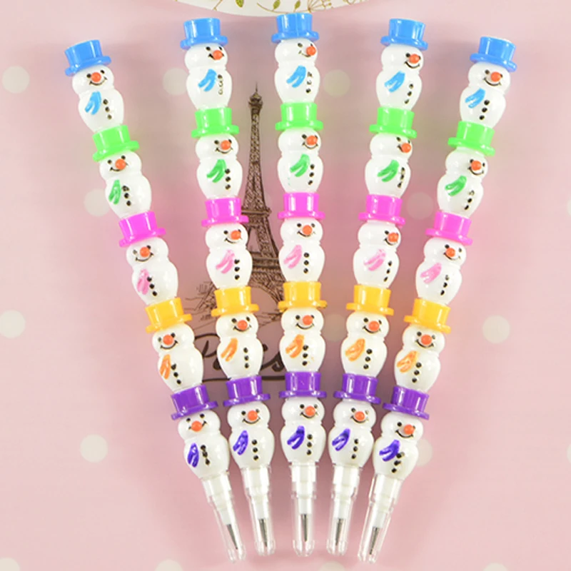 14pcs Building Blocks Pencil Cartoon Christmas Snowman Shape Splicing Pencil Creative Children Pen Office Supplies Writing Pens 6pcs pack paper envelopes kawaii letter pads set message writing letter paper korean stationery new year christmas letter paper