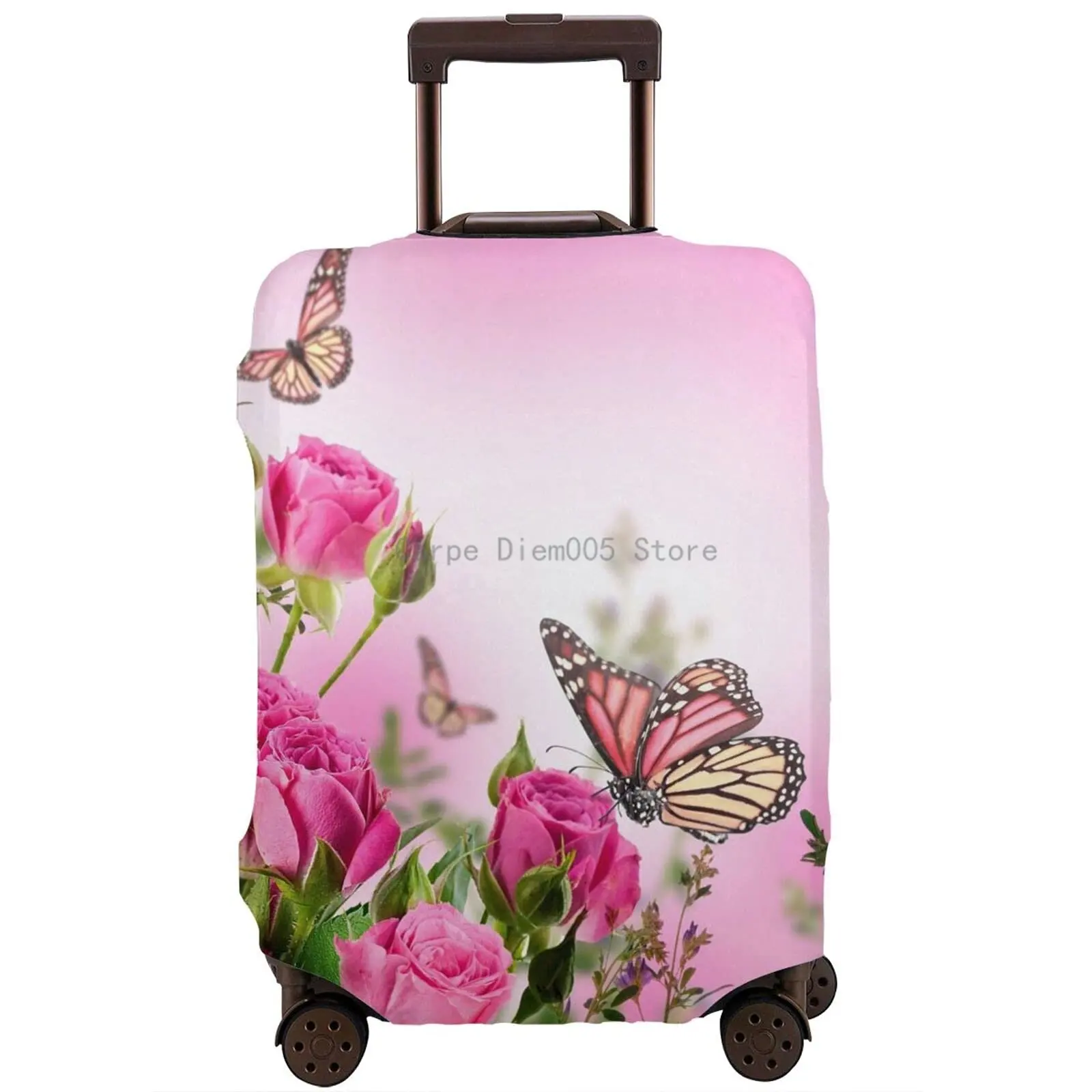 Pink Butterflies Fly Roses Baggage Suitcase Cover Dustproof Anti