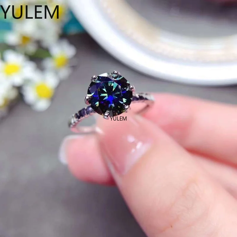 

New 2CT Colorful Moissanite Diamond Solitaire Ring for Women Fine Jewelry 925 Sterling Silver Statement Engagement Wedding Gift