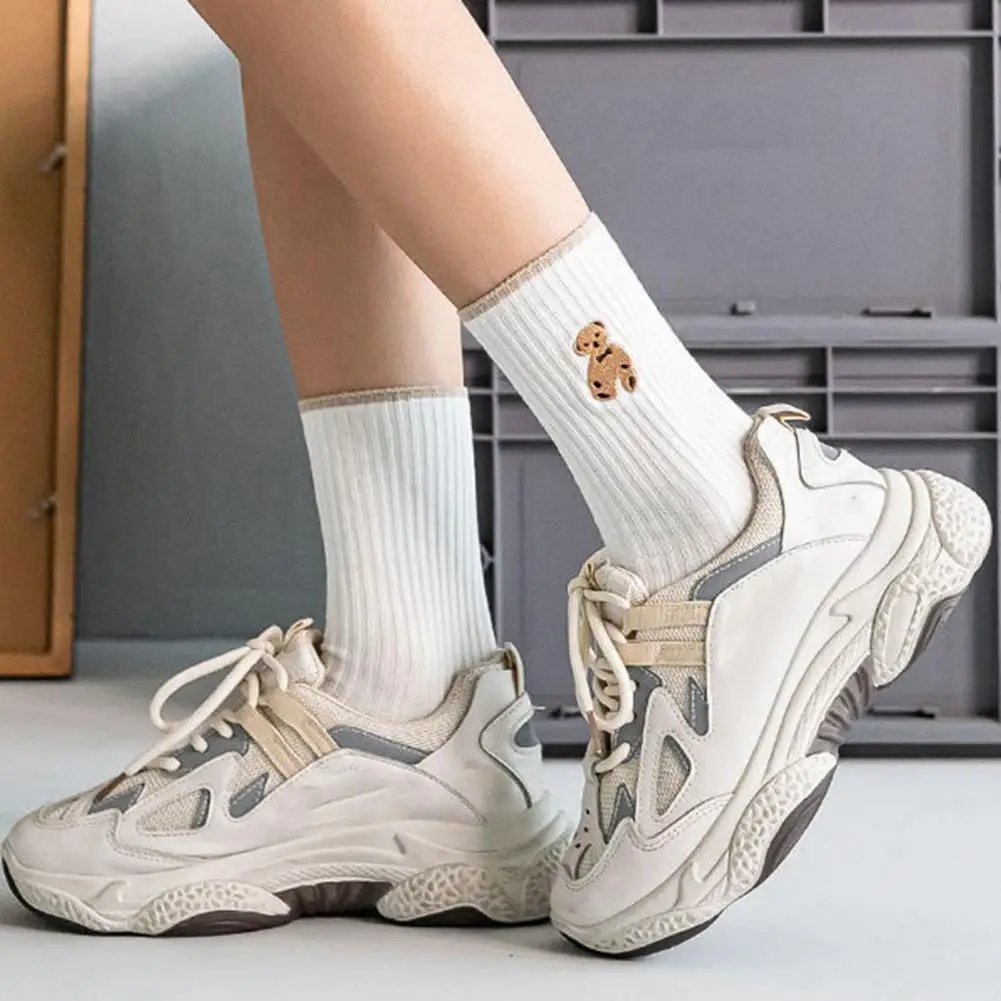 

Fall Winter Socks 6 Pairs Women's Cartoon Bear Pattern Mid-tube Socks High Elasticity Soft Thick Anti-slip Warm Winter Socks