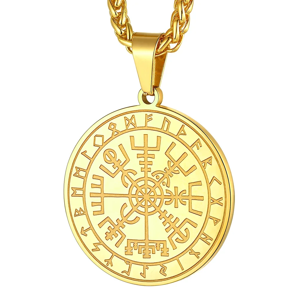 

Gift Viking Men Compass Odin Gungnir Rune Spearhead, Punk Retro Style Scandinavian Pendant necklace Engravable CP485