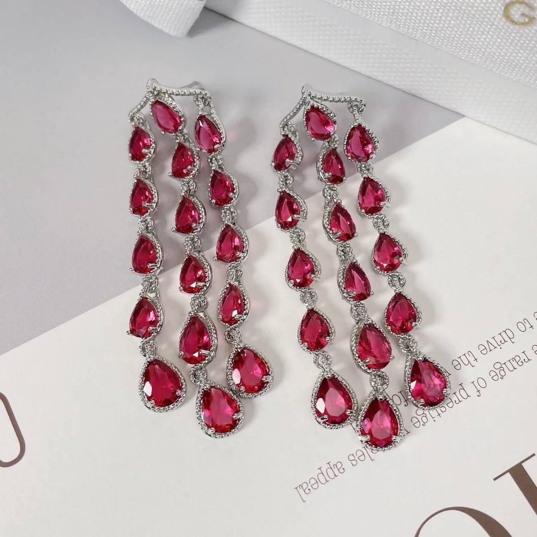 Bilincolor Fashion Gradient Color  Zircon Light Luxury Water Droplet Earrings