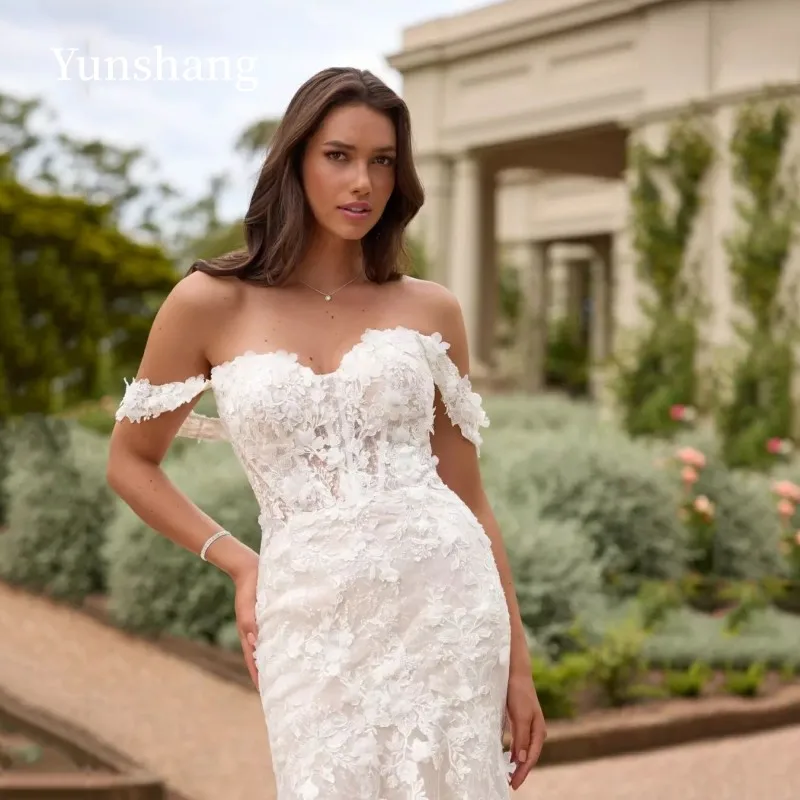 Yunshang Elegant Off The Shoulder Mermaid Wedding Dress 2024 Sweetheart Lace Open Back Bridal Gown Sweep Train Vestidos De Novia